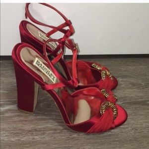 Badgley Mischka Satin Jewled heels Red